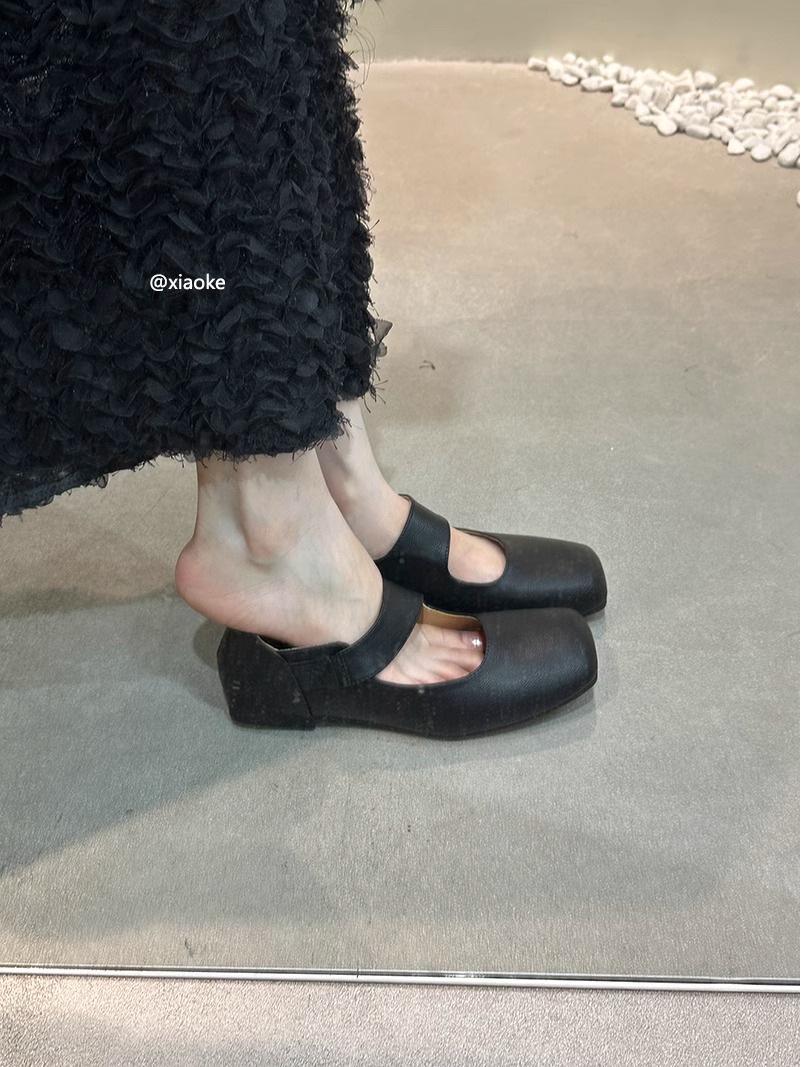 

Туфли Мэри Джейн в стиле французского ретро с квадратным носком - Одинарный ремешок, Плоский каблук, Кожаные вечерние туфли для весны и осени 37 чёрный