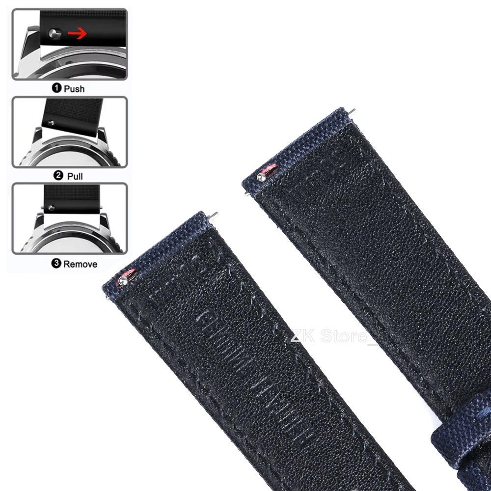 20mm 22mm Woven Nylon+Leather Watch Band Army Woven Canvas Fabric Replacement Straps for Military Sport Quick Release Wristband