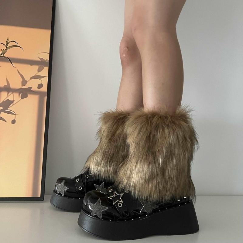 Womens Furry Party Costume Sexy Y2K Faux Furs Fuzzy Long Boots Shoes Cuffs Cover Leg Warmers/Boot Sleeves/Boot Covers