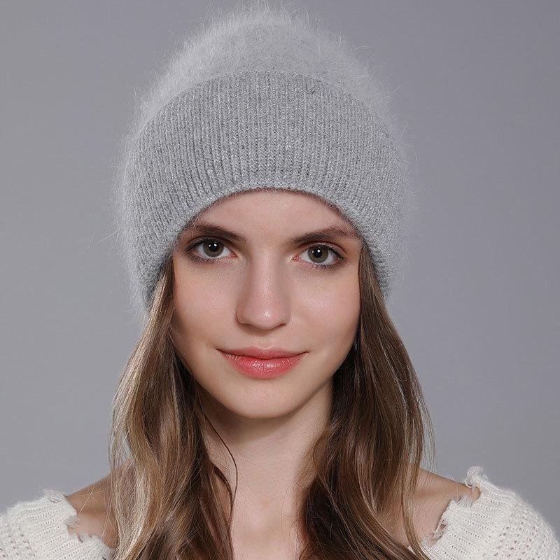 Women's Winter Angora Rabbit Hair Knitted Fried Dough Twist Double Flanging Warm Versatile Wool Hat