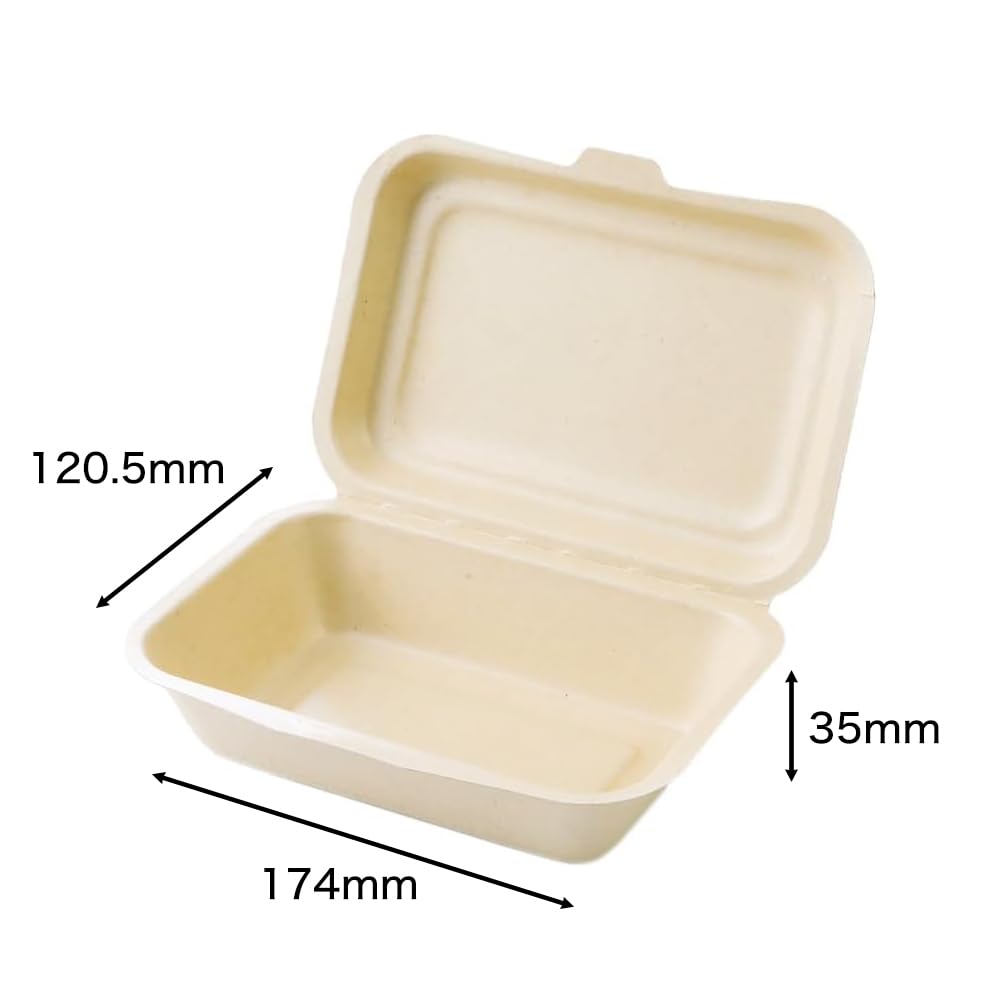 Disposable Lunch Pack of Rice Water and Oil Commercial ECO&BASIC Boxes, 450ml, Laminated, 50, Microwaveable, Takeout, Bagasse, Unbleached, Resistant,