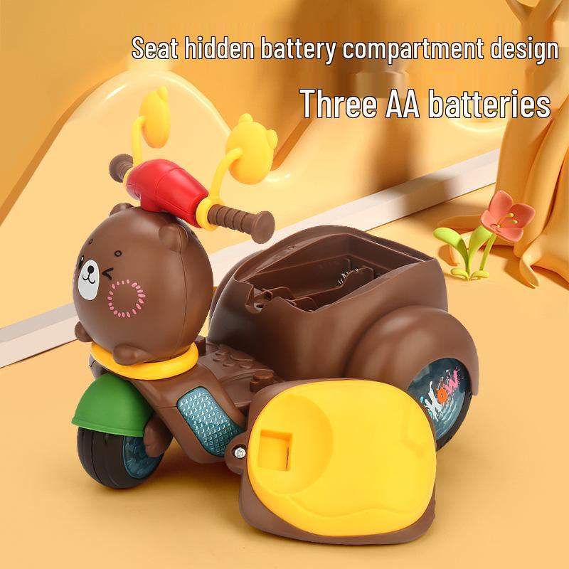Cute Bear Stunt Tricycle: 360° Rotating Electric Toy with Lights & Music for Children Ages 1-3