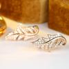 Elegant Gold Color Feather Drop Earrings for Women Clear Zircon Dangle Jewelry Wedding Gift