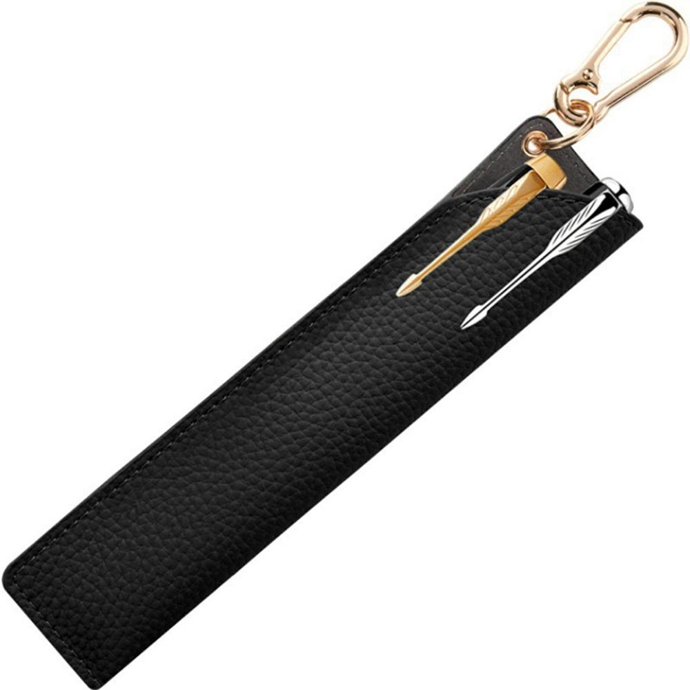 

Elegant Waterproof PU Pen Pouch with Hook Lychee Grain Pencil Case Portable Pen Bag School Office чорний
