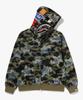 Star Over Print First Camo Mesh Shark Crop Fit Full Zip Hoodie (M) Green