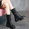 Small Thick-soled High-heeled Medium Tube Martin Boots Autumn and Winter New Belt Buckle Side Zipper Temperament Outer Wear Women's Boots