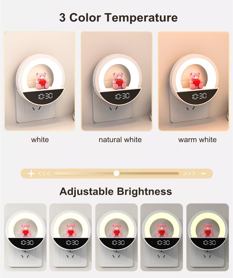 Night Lights with Colck Remote Control Bluetooth EU Plug Into Wall LED RGB Cool Lighting Soft Light Cute Christmas Gift for Kids