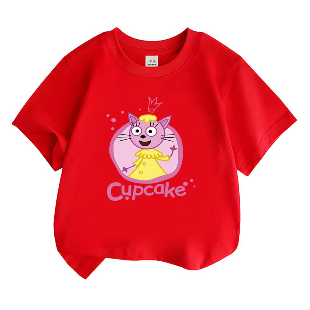 

100%Cotton Kid-e-cats Print Children T-Shirt Cartoon Kids Tees Three Kitten Russian Funny Boys Tops Cute Girls Clothing Summer Tops Anime T-shirt 100 красный