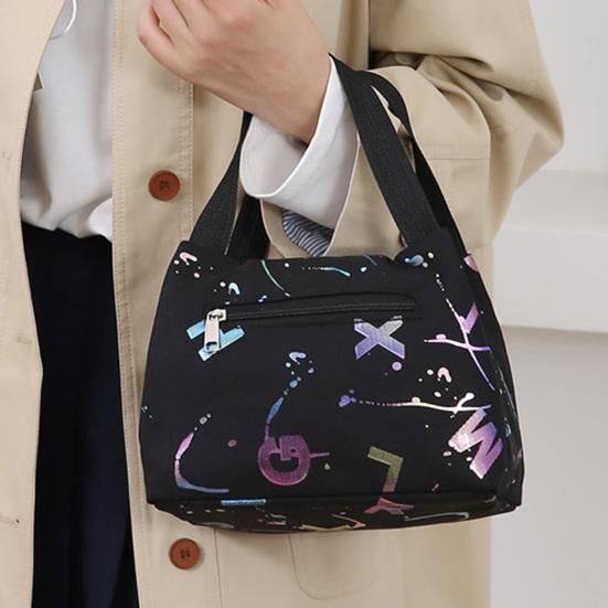 Letter Print Lunch Bag Waterproof Lunch Tote Reusable Lunch Carrier Box Bag for Women Men Commuting Camping Picnic