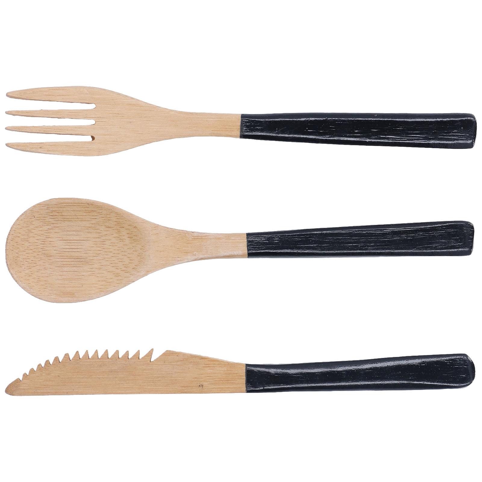 

3Pcs Japanese Wooden Cutlery Set Safe BPA Free Wooden Cutlery Spoons Forks Knives for KitchenBlack L