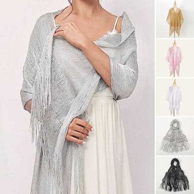 Damen-Schal, helle Farbe, Quastenbesatz, Glitzer-Schal, für den Alltag, Hochzeiten, Partys