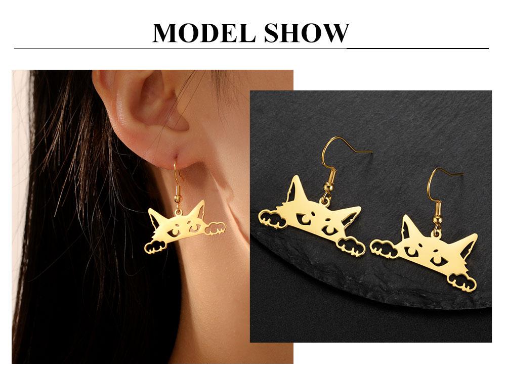 Cazador Sneaking Cat Earrings for Women Stainless Steel Cute Animal Kitten Drop Earrings Jewelry Birthday Gift 2026 New
