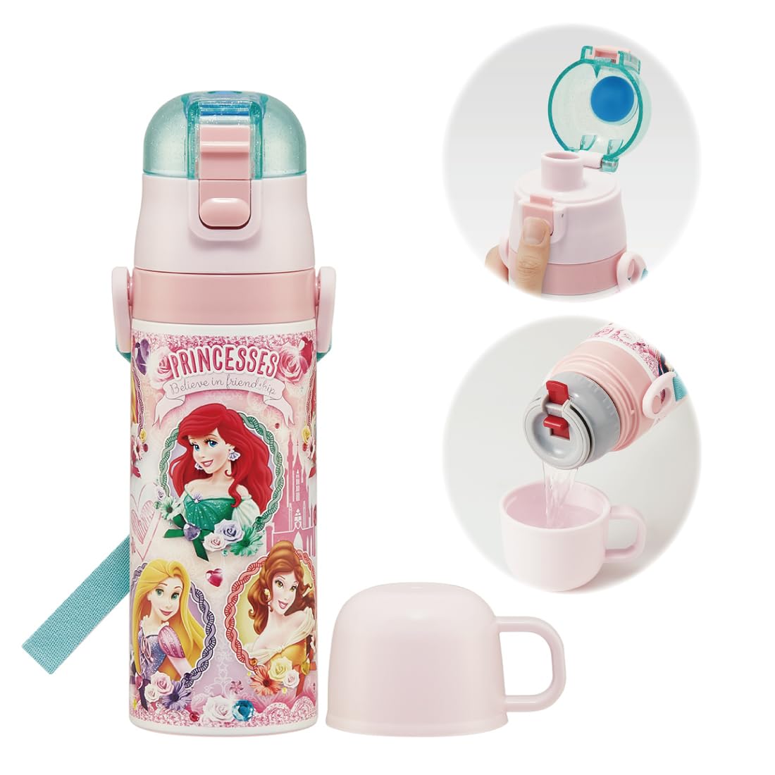 

Skater Children s Water Bottle, 2-Way, 470ml (Direct Drinking) or 430ml (Cup Drinking), Disney Princess Design, 24-inch, Girls, Stainless Steel,