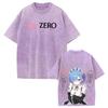 Cute Rem Re:ZERO Anime Printed T-shirt Harajuku Vintage Washed T Shirt Men Clothing Oversized Short Sleeve Cotton Tees Tops