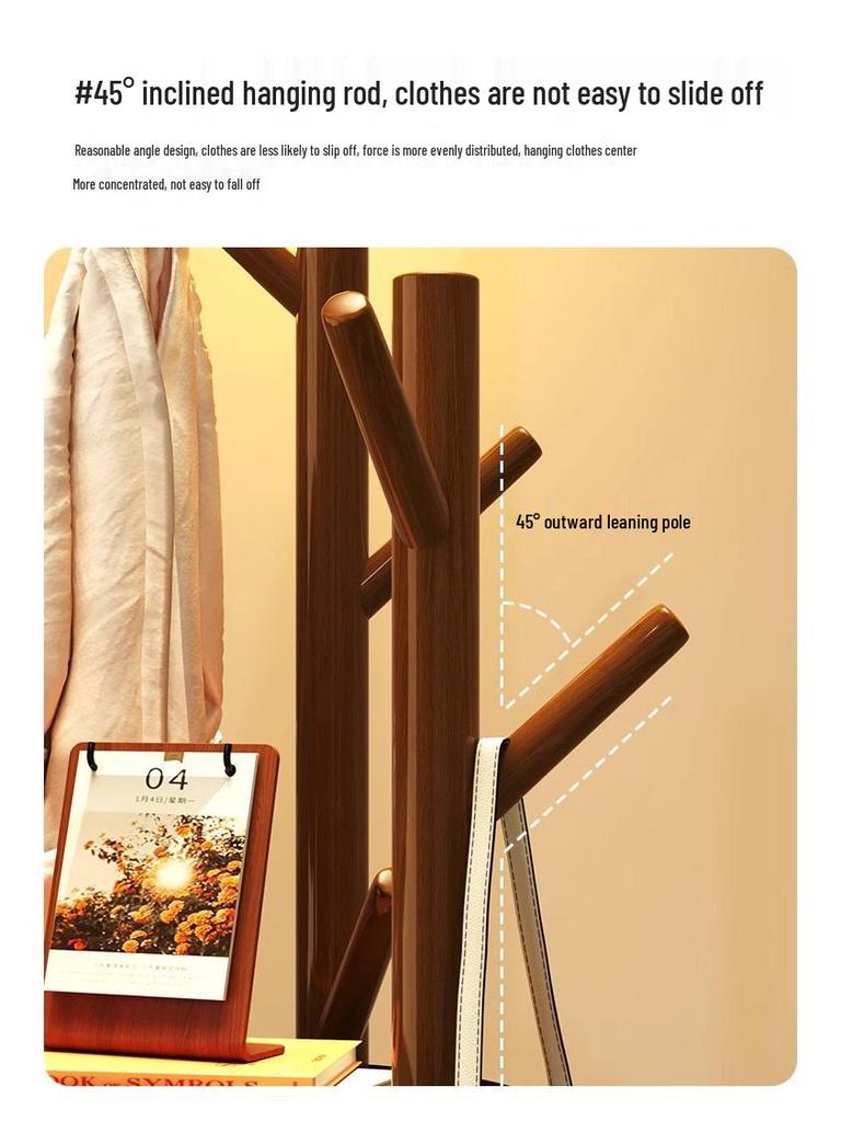 Solid Wood Rotating Floor Coat Rack - Vertical Clothes Hanger for Bedroom and Living Room
