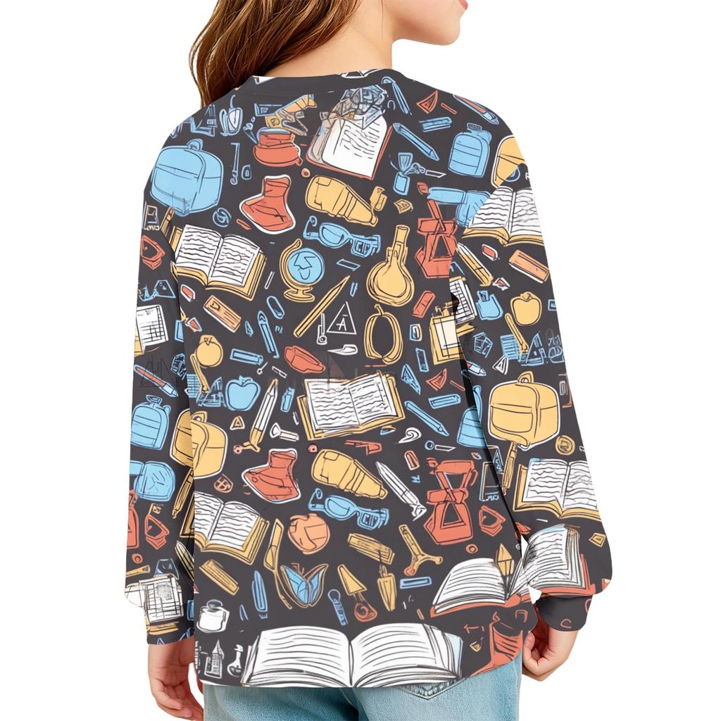 Kids Fashion Print Long Sleeve Neck Top with Pocket for Back To School