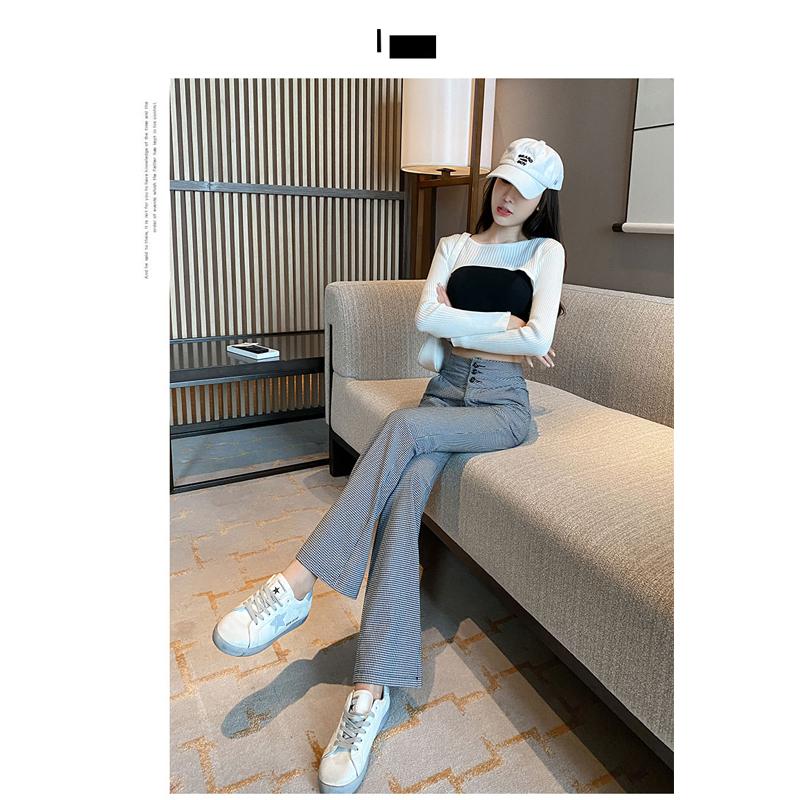 Elegant Long Office Plaid 2022 Summer High Waist Women's Wide Leg Capris Suit Pants for Women Skinny Flare Pants Woman Trousers