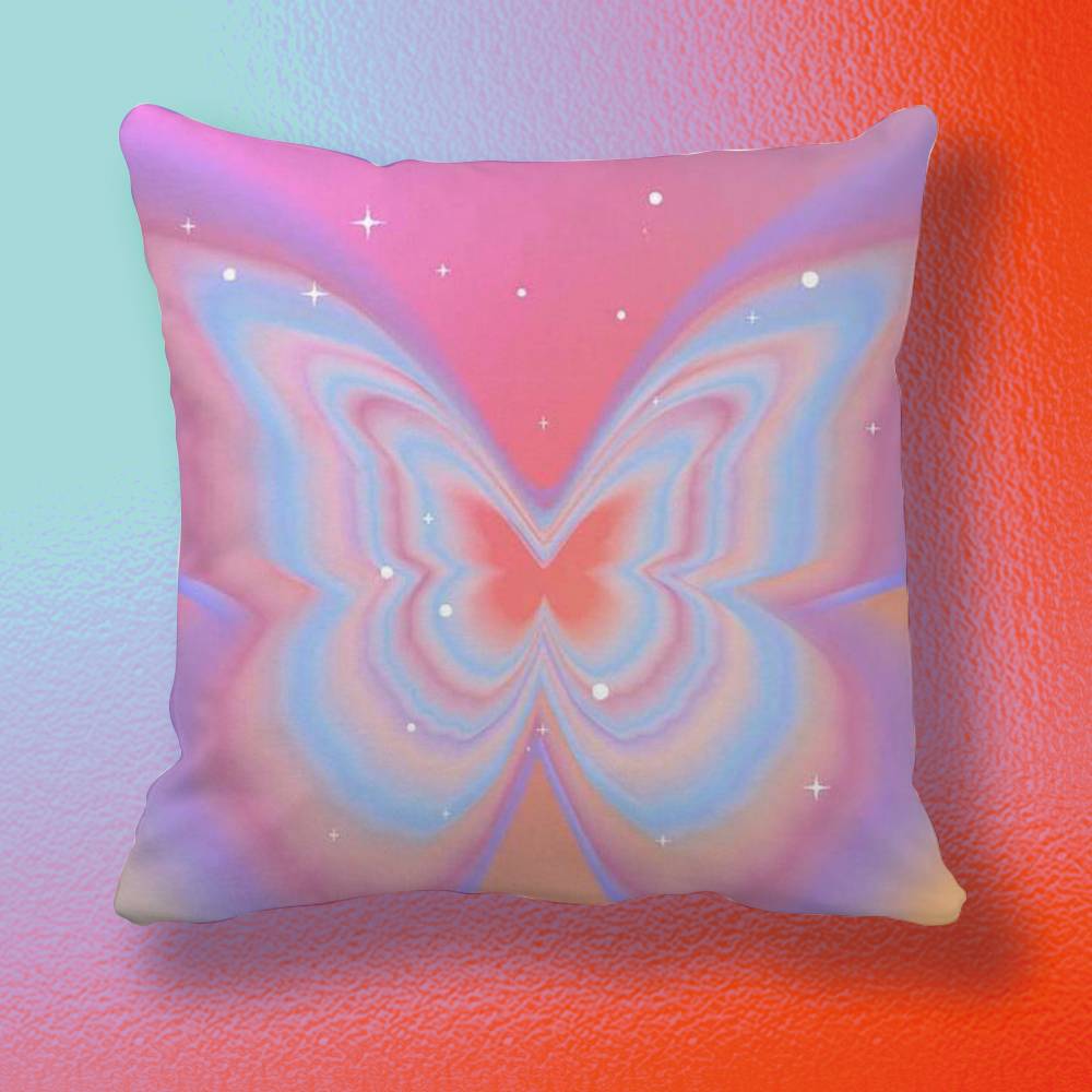 Korean Ins Holographic Healing Butterfly Pillow Cover Soft Microfiber Pillowcase Home Sofa Decor Surprise Decorative Printed