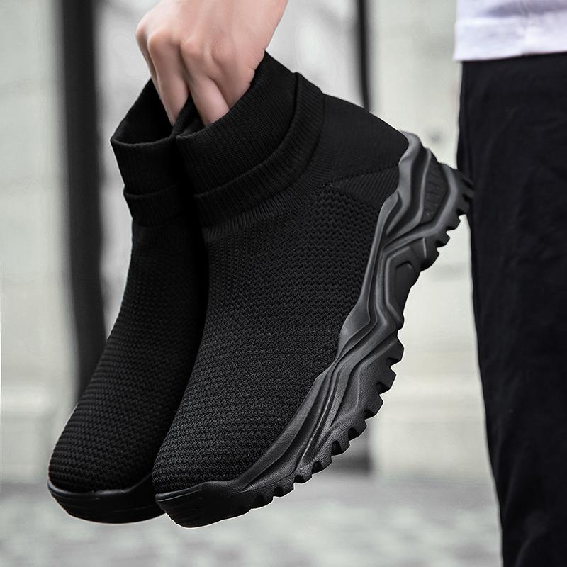 Women's Fashionable Off-White Mid-Top Socks Sneakers Easy To Put On and Take Off Mesh Thick-Soled Knitted Shoes Lightweight and