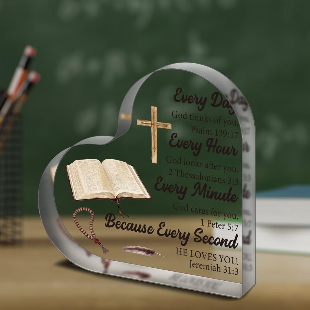 Inspirational Heart-Shaped Decorative Plaque - Artistic Multi-Functional Tabletop Sign with Bible Verses, Perfect Gift for Pastors, Women, Daughters