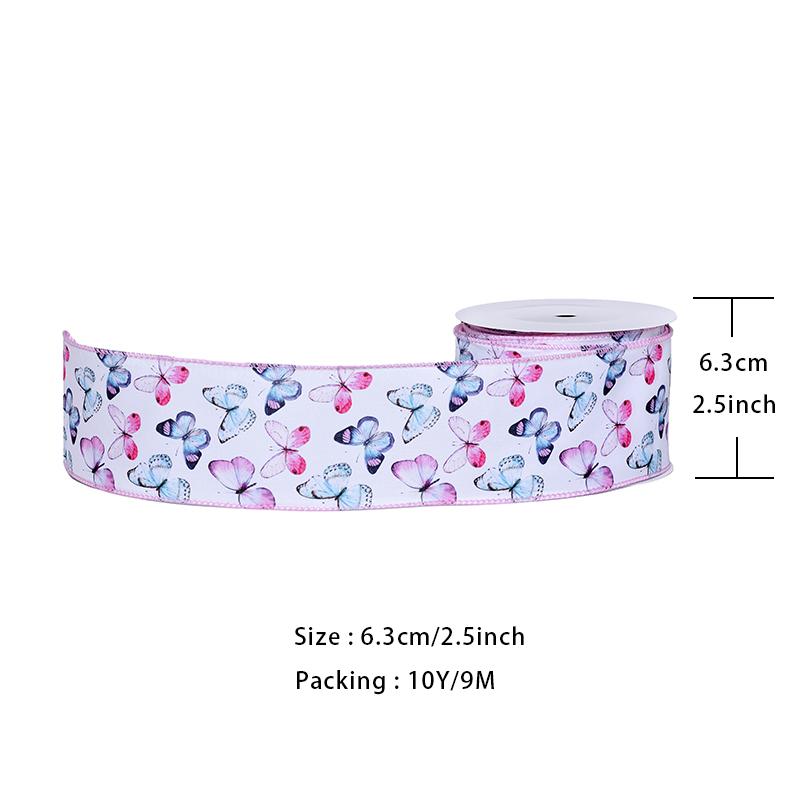 YAMA 2.5inch*10Yard Spring Wired Edge Ribbon for DIY Handmade Decoration for Gift Wrapping Craft Supplies & Materials Butterfly