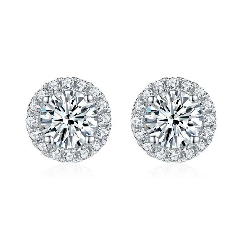 Round Cut 1.0CT Certified Moissanite Earrings for Women 925 Silver D Color Moissanite Ear Studs Party Fine Jewelry