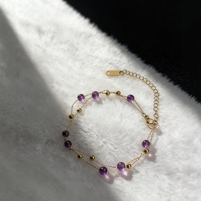 Elegant Women's Thin Chain Amethyst & Semi-Precious Stone Beaded Bracelet – Niche Design, Light Luxury Gift
