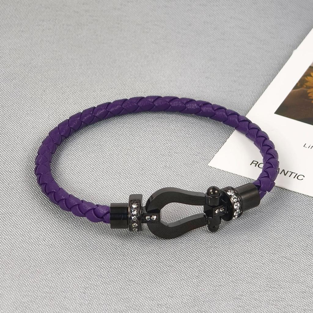 2026 Red Rope U-shaped Fred Micro-inlaid Half-brick Leather Rope Horse Buckle Hoof Non-fading Bracelet