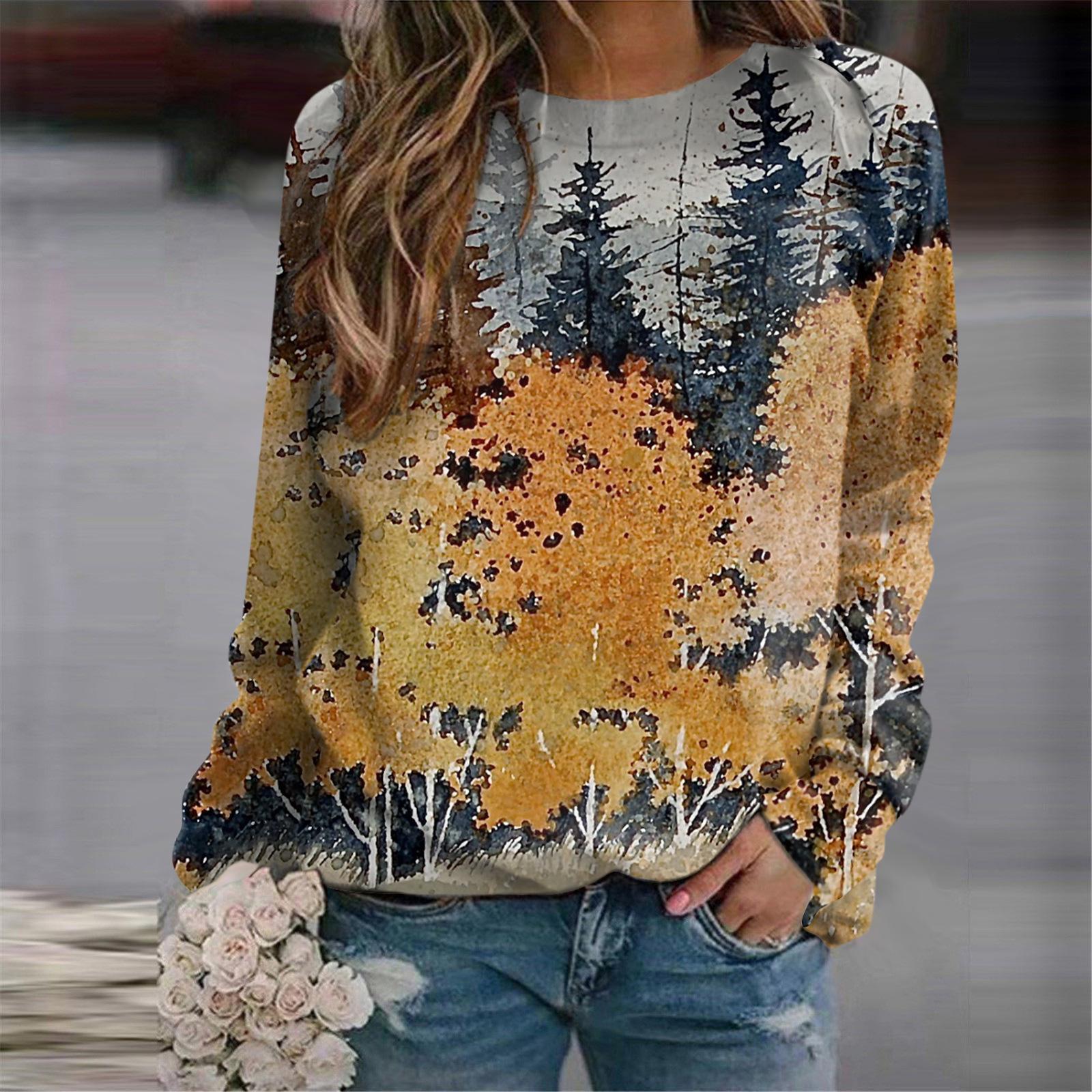 Толстовки с 3D-принтом «Лесные деревья» Женские повседневные регланы с длинными рукавами Худи Женские пуловеры Харадзюку Y2k Топы Женская одежда 2XL