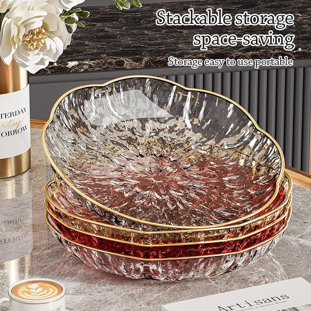 PET Snack Display Plate Gold-Trimmed Edge Fruit Storage Basket Heat Resistant Glacier Fruit Bowl