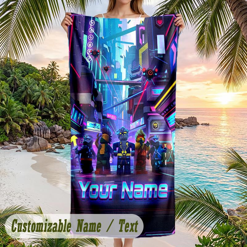 LEGO Ninjago Beach Towel, Personalized Custom Text, Quick Dry Soft Large Towel For Swimming Pool Travel