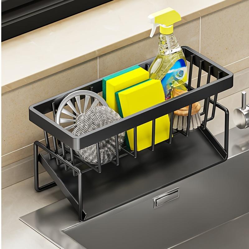 

Sink Caddy Organizer with Towel Rack & Sponge Holder, Heavy Duty Metal Soap Dish, Self-Draining Tray, No Drill Bathroom Storage чорний
