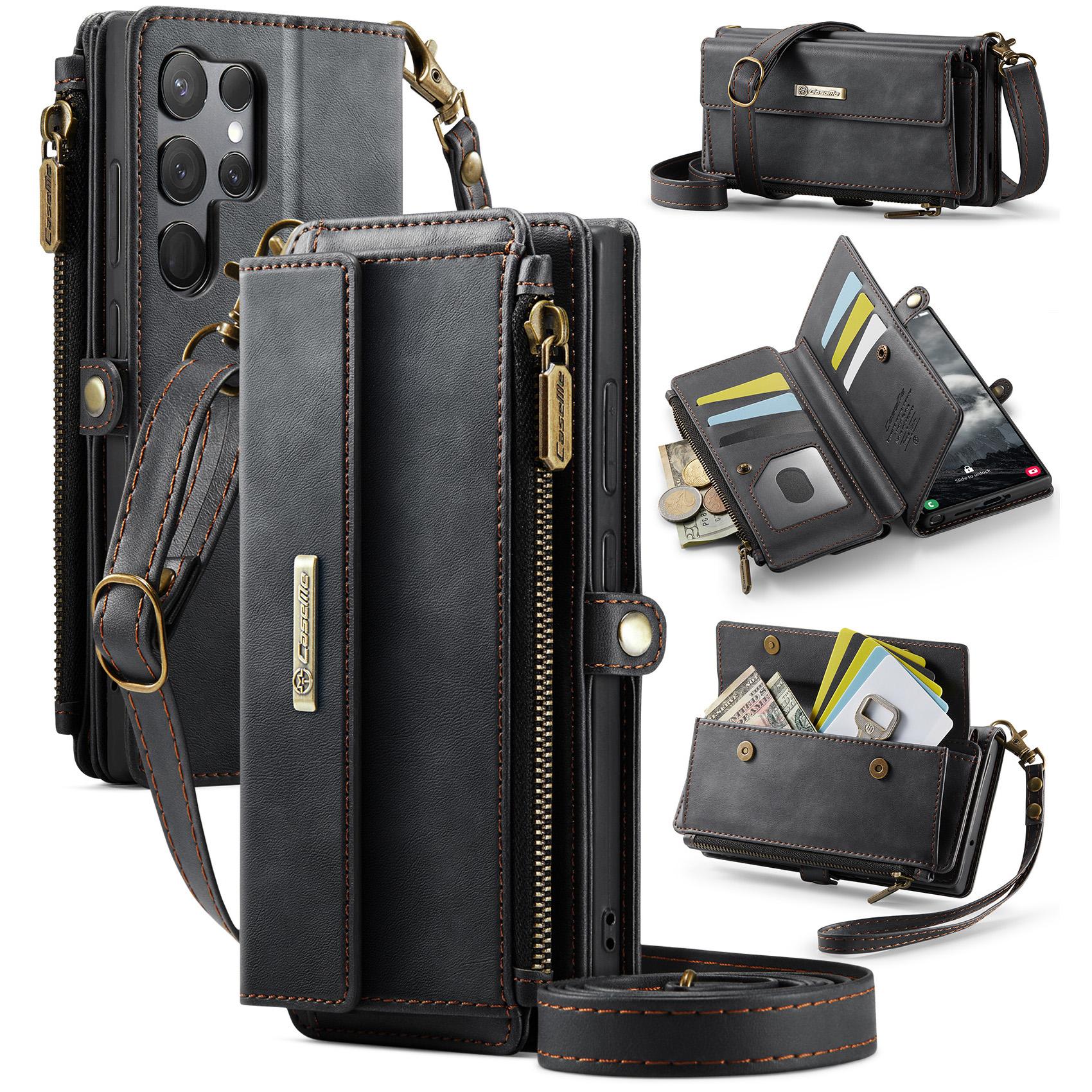 

For Samsung Galaxy S23 Ultra Case CASEME C39 RFID Blocking Zipper Wallet Stand Leather Cover with Strap B