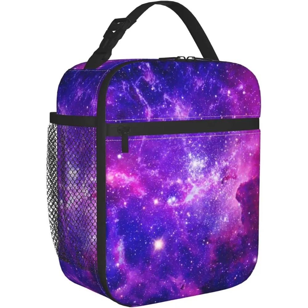 Purple Galaxy Print Lunch Box Reusable Portable Insulated Lunch Bag Bento Tote Cooler Bag for Office Work School Picnic Travel