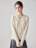 Elegant Women's 100% Cashmere V-Neck Cardigan with Lace Trim, Long Sleeves, Knitted Sweater Style for Autumn and Winter.