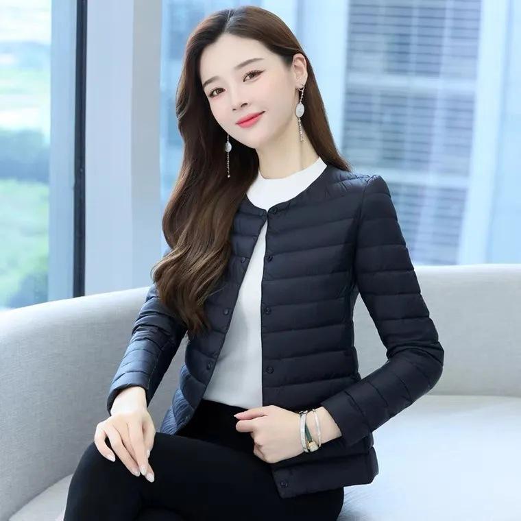 

Однотонные легкие пуховики для женщин, зимние, с круглым/v-образным вырезом, стеганые, на пуговицах, теплые, короткие, мягкие, удобные, тонкие, короткие, стеганые куртки L чёрный