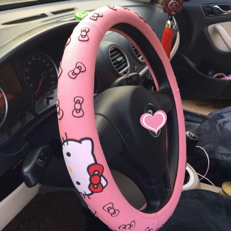 Hello Kitty All Year Round Neutral Environmental-Friendly Car Hello Kitty Car Handlebar Cover with Texture Pink