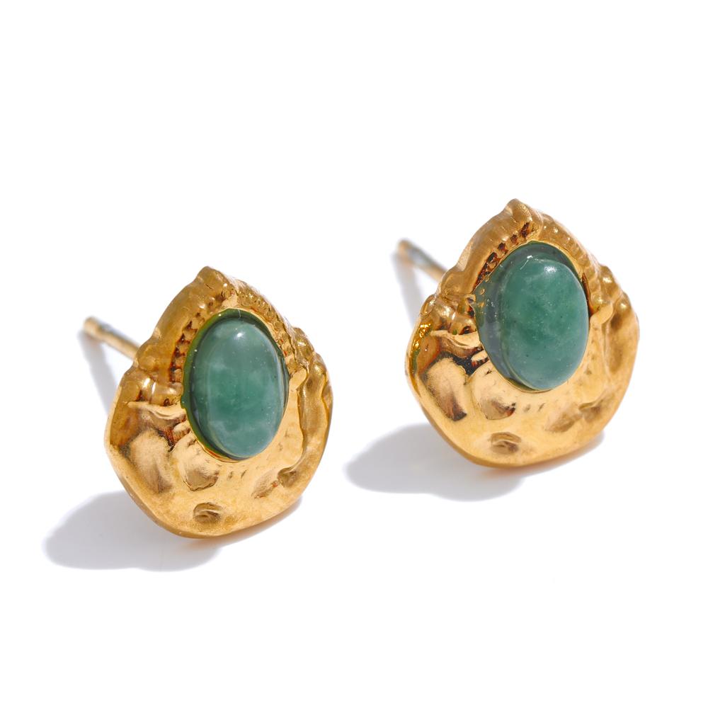 

Yhpup France Vintage Style Stainless Steel Natural Stone Smaller Golden Stud Earrings Anti Allergic Metal Popular Jewelry