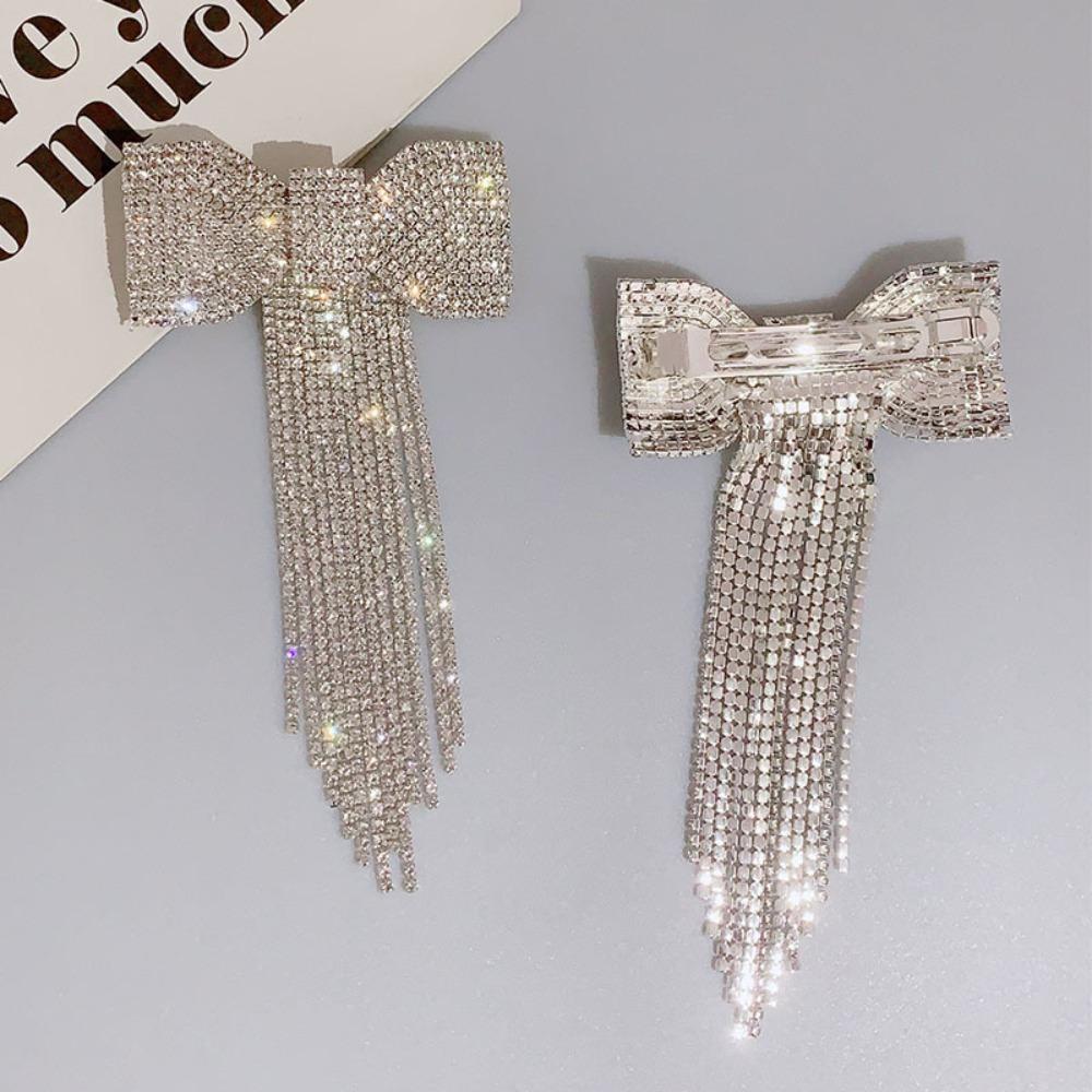 Light Luxury Bow Fringe Hairpin Temperament Bow Hair Clip Long Tassel Rhinestone Hairpin  Women