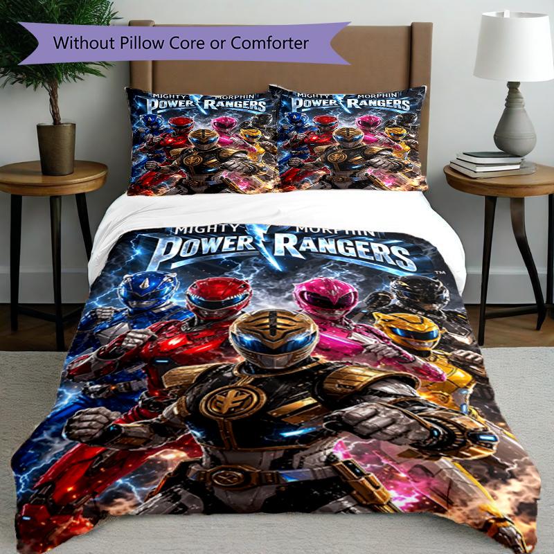 Set copripiumino 3 pezzi (1*Copripiumino + 2*Federe, Senza Nucleo),Set Biancheria da Letto con Stampa Mighty Morphin Power Rangers, Decorazione Camera da Letto, Stagione Unica, Compleanno