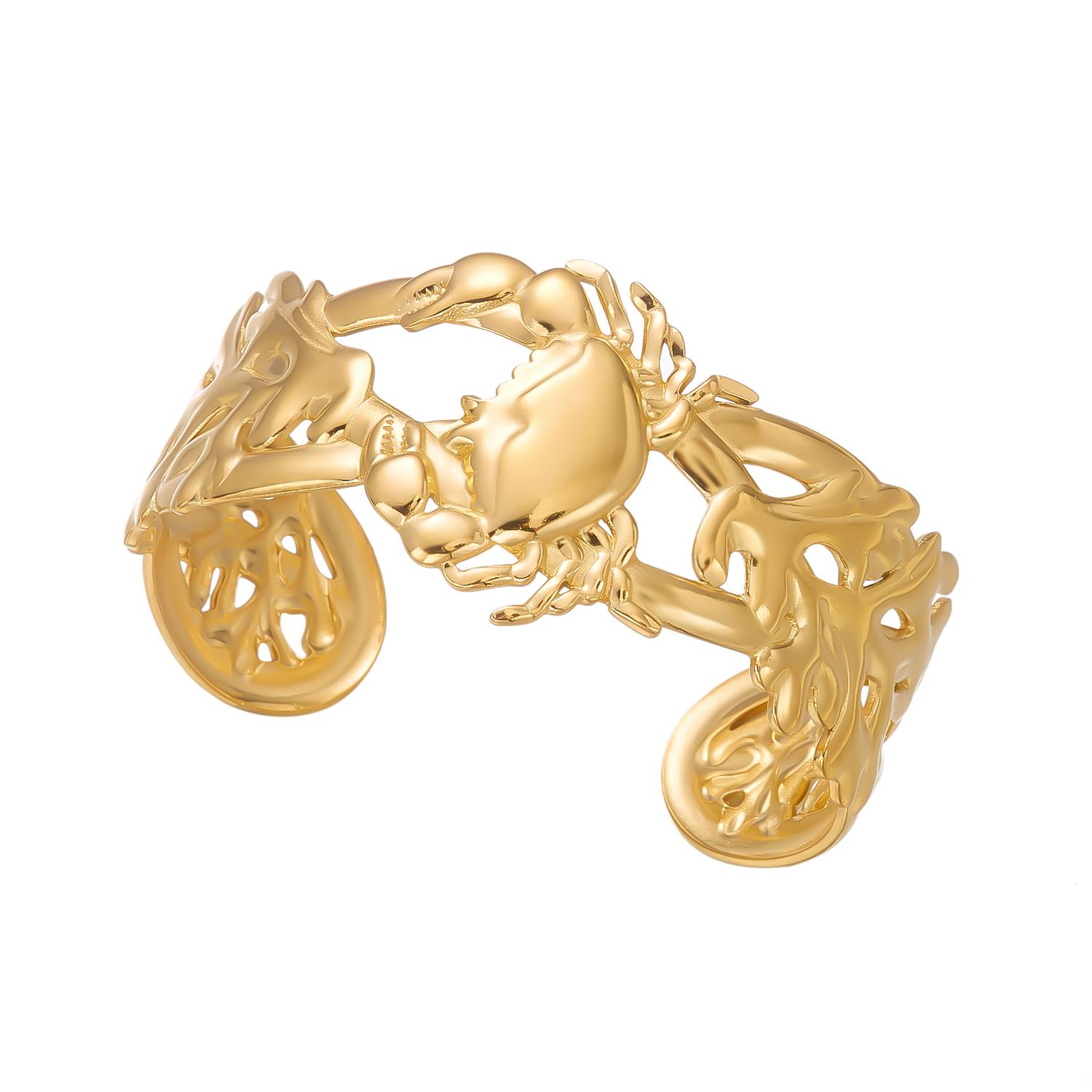 

Women s Textured Crab & Coral Pattern Stainless Steel Bracelet, Ocean Series Waterproof Metal Open Cuff Bangle, Summer Vacation