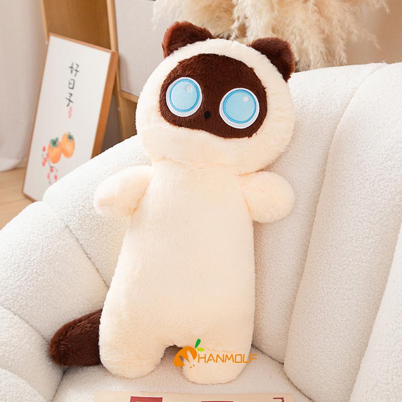 

40/55/65 см кавайная кошка длинная подушка мультяшное животное мягкая кукла плюшевая игрушка черный серый коричневый сиамские кошки спящие обнимашки плюшевый подарок 65cm бежевый