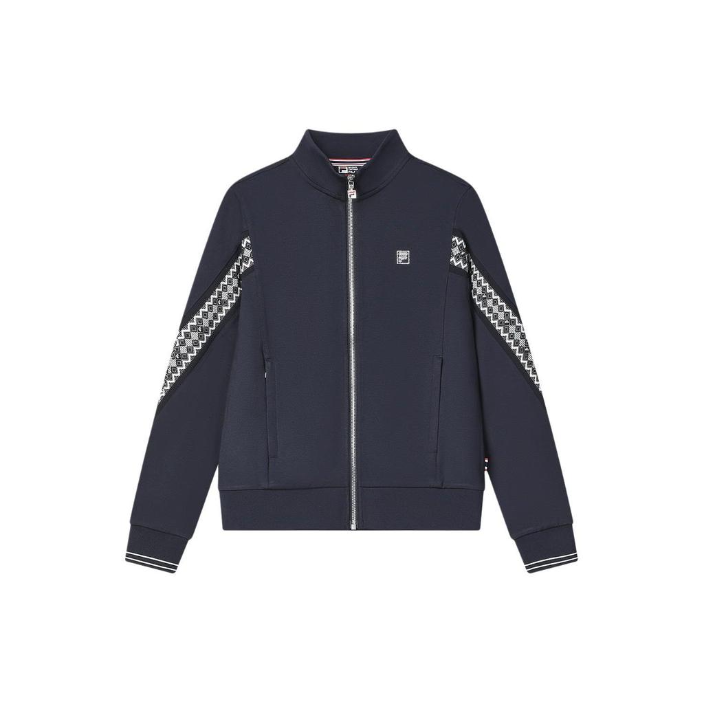 FILA Logo Printed Stand Collar Knitted Long Sleeve Jacket Women jackets Legendary-Blue F11W411504F-NV