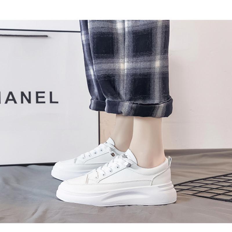 Fashion PU Leather Platform Shoes Flat Female Outdoor Elevator Sneakers Women Tennis Spring Vulcanize Thick-sole Running Trainers 2024