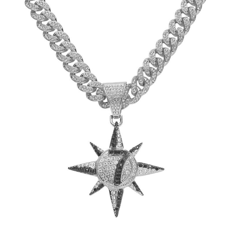 

Men Women Hip Hop Number 7 Pendant Necklace with Cuban Chain Hiphop Bling Bling Necklaces Fashion Jewelry Gift Punk срібний