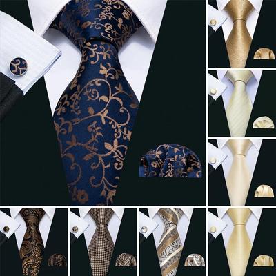 Barry.Wang Krawatten für Herren, Paisley-Streifen, kariert, Satin-Seidenkrawatte, Einstecktuch, Manschettenknöpfe für Hochzeitsgeschäft
