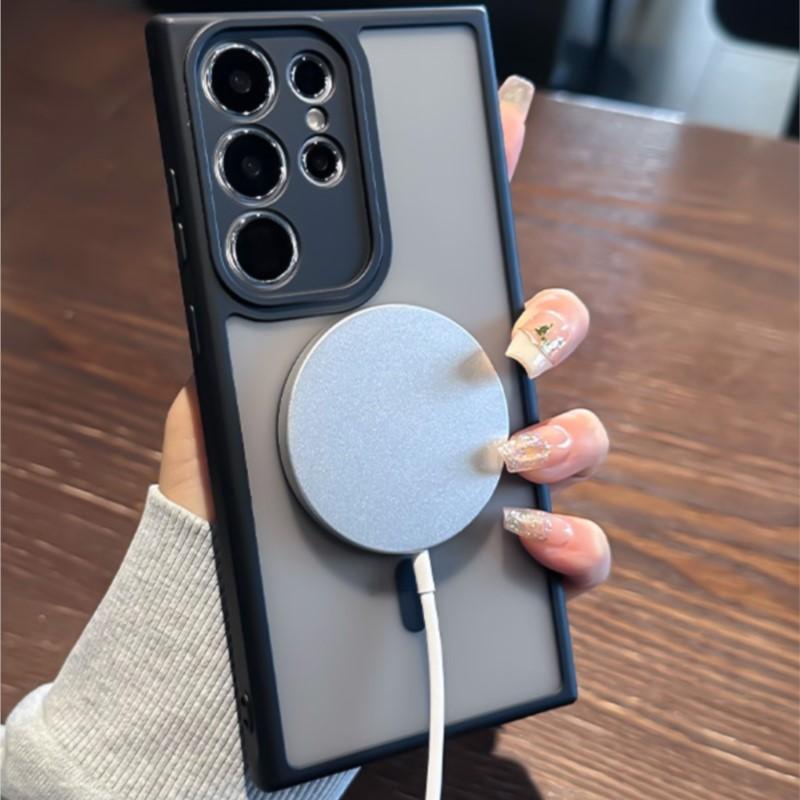 Luxury For Magsafe Wireless Charge Magnetic Case for Samsung S24 S23 S22 Plus Ultra Shockproof Matte Armor Bumper Clear Cover