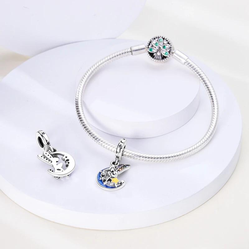 Charm Bead Components Plata Moon Stars Colorful Fairy Pendant Bead Component Bead Components Compatible With Authentic Original Bracelets Charm Bead