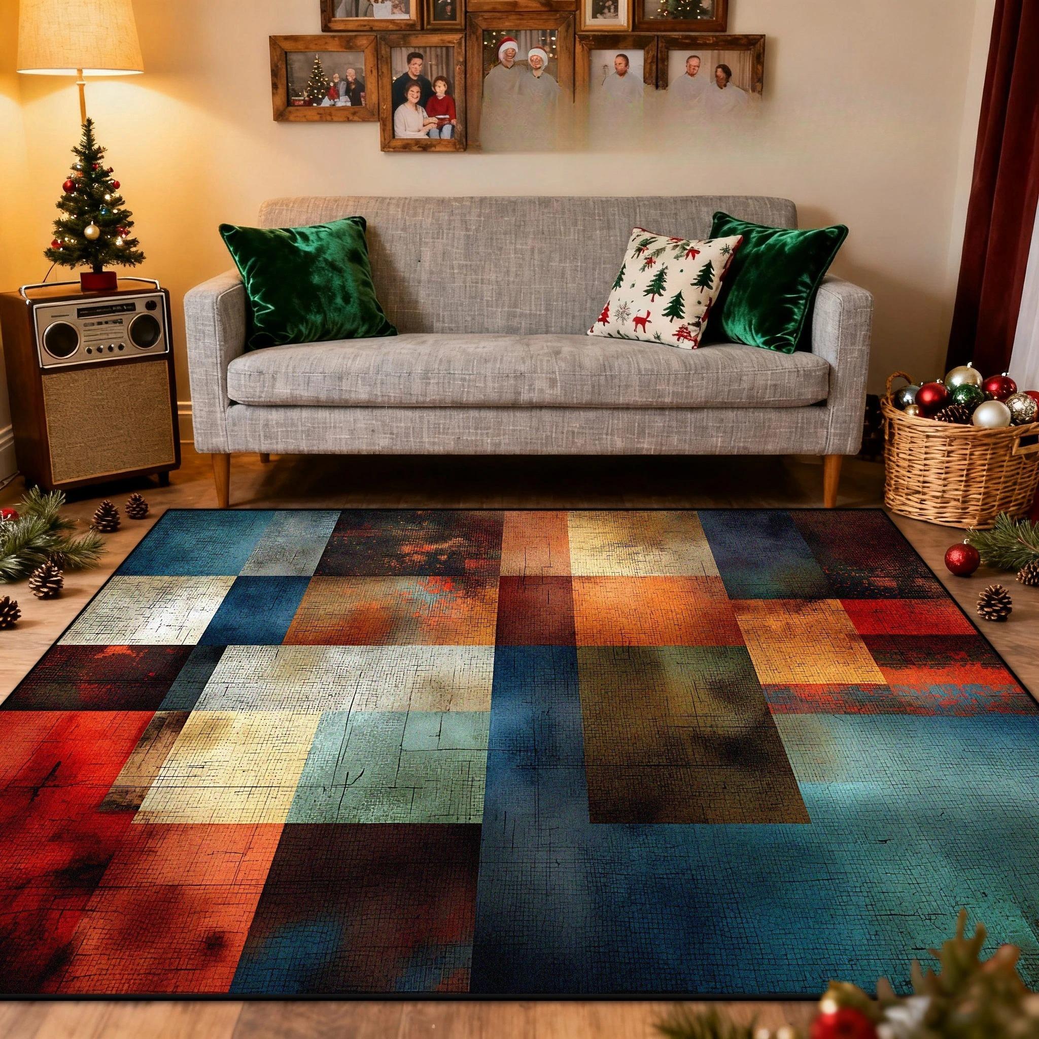 

Vintage Abstract Block Door Mat & Rug Non-Slip Carpet for Living Room Bedroom Children s Room Washable Alfombra Home Rugs Gift 50X80CM