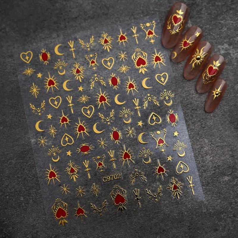 New Nail Art Stickers Bronzing Silver Red Heart Star Shibuya Spice Girls Ins Love Glue Nail Stickers